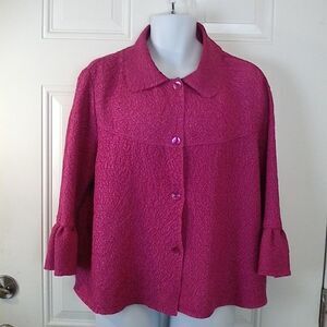 Rafael fuchsia button front blouse with 3/4 sleeve